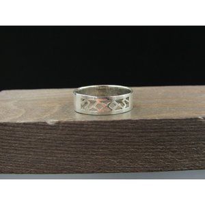 Size 7 Sterling Silver Year Cutout Band Ring Vintage Statement Engagement